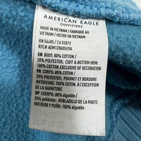 American Eagle Hoodie Oversized Ribbed Fleece Pullover Blue Split Hem Women L - Picture 12 of 14